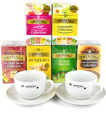 250 bolsitas de té + 2 tazas Twinings de cerámica + 2 platillos Tisane camomile Twinings Earl Grey Tea English Breakfast Intense Premium DETEINATO