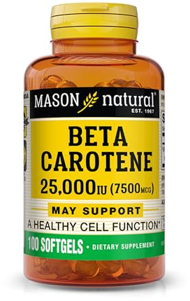 MASON NATURAL Vitamin A Beta Carotene 25,000 IU - Supports Healthy Vision, Cell Function & Immune Function, 100 Softgels
