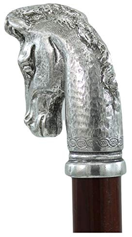 CAVAGNINI Gehstock Pferdekopf Griff aus Zinn Holz handgefertigt personalisiert elegant Made in Italy Herren Damen Luxus Gravur Spazierstock