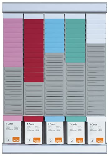 Nobo - Kit Planning Hebdomadaire à Fiches T, Mural, 5 Colonnes & 24 Fentes, Indice 2, Fiches T Multicolores Incluses, 2911680