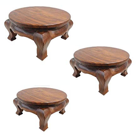 Oriental Galerie Opiumtisch Tisch Beistelltisch Massiv Holz Couchtisch Rund Natur Thailand, Farbe:Hell Braun, Größe:30cm Ø. 17cm - ca. 2.9Kg