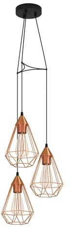 EGLO Pendelleuchte Tarbes, 3-flammige Vintage Hängelampe im Retro Look | Esszimmerlampe aus Metall in Kupfer und Schwarz, E27 Fassung, Ø 31 cm