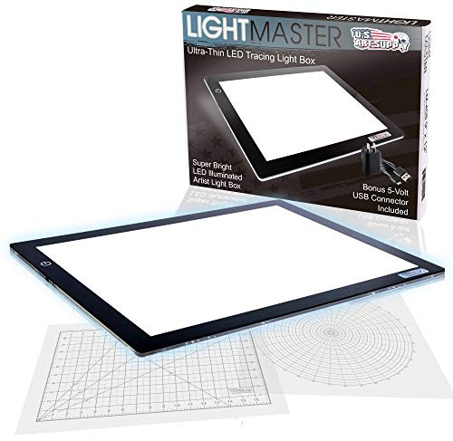 U.S. Art Supply Lightmaster 24.3 Diagonal Professional (A3) 12x17 LED Lightbox Board 12-Volt Super-Bright Ultra-Thin 3/8 Profile Light Box Pad Dimmable - Measuring Overlay Grid & Circle Template