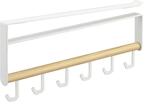 YAMAZAKI 3156 TOSCA UnderShelf Kitchen Tool Hooks, white, Steel/Wood, 2 x 30 x 15.5 cm