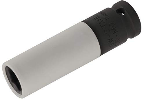SW-Stahl 07878L Radmutterneinsatz 1/2 Zoll, 15 mm - Radnuss - Schlagnuss | Felgenschonende Chrom-Molybdän-Nuss, Kunststoffummantelung für Alufelgen, Schlagschrauber-geeignet, dünnwandiges Design