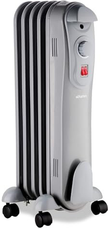 Schallen Portable Electric 1000W with 5 Fin Slim Oil Filled Radiator Heater for Home and Office Use with Adjustable Temperature Thermostat, 3 Heat Settings & Safety Cut Off (Grey, 1000W)