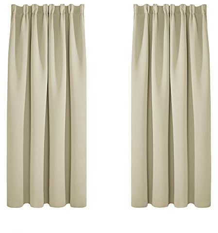 Deconovo Tende Oscuranti per Interni 2 Pezzi, Tende Moderne per Soggiorno e Camera da Letto, 117x138 CM (Larghezza x Altezza), Beige