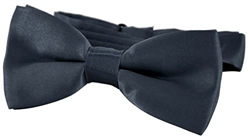 DonDon Edle Kinder Fliege gebunden und längenverstellbar 9 x 4,5 cm dunkelgrau glänzend in Seiden Look