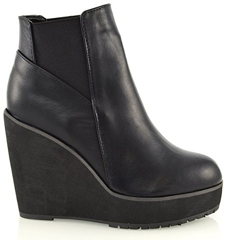 ESSEX GLAM Women's Wedge Heel Chelsea Boots, Black, Size 8 UK