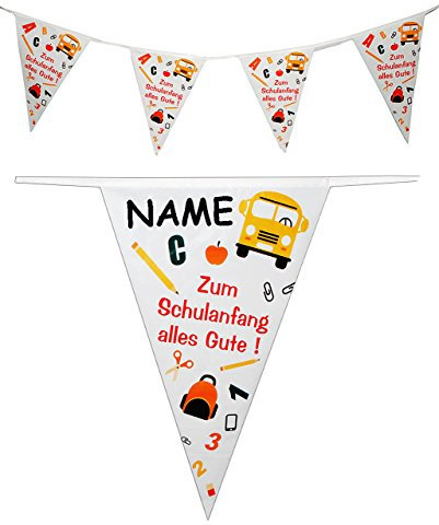 10,5 m - Girlande/Wimpelkette - Zum Schulanfang Alles Gute ! - incl. Name - Dekoration - Schulstart - Fest & Feier/Party Deko Partygirlande - Jungen &..