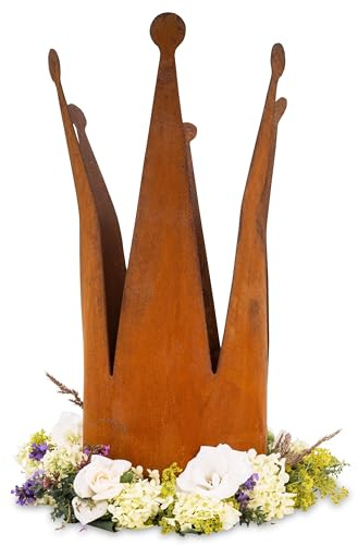 Rostikal Edelrost Gartendeko Krone 32 cm Zaunhocker Vintage Garten Rost Deko Wohnzimmer