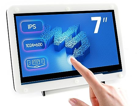 Waveshare 7 inch Display for Raspberry Pi 4 Capacitive Touchscreen HDMI LCD (C) 1024x600 Resolution IPS with 170° View Angle Support All Raspberry Pi/Windows 10/8.1/8/7 PC Monitor Low Power with Case