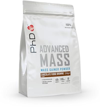 PhD Nutrition| Advanced Mass| Powder| Mass Gainer| High Calorie| High in Protein| Muscle Building| GMO Free| Palm Oil Free| Vegetarian| Post Workout| 5.4kg| Shake| Chocolate Fudge Brownie Flavour