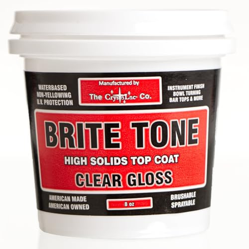 CrystaLac Brite Tone Polyurethane Instrument Finish, High Solids Non-Yellowing Super-Hard & Scratch Resistant Clear Coat for Musical Instruments, for Wood Metal Plastic & Glass, 8-Fl.Oz., Clear Gloss