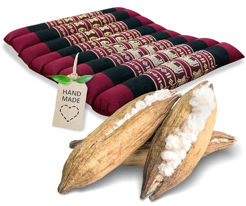 livasia Sitzkissen Stuhlauflage klein - 35x35x4,5cm - Bodenkissen gesteppt Indoor/Outdoor, Meditationskissen Yogakissen, Stuhlauflage Palettenmöbel, Steppkissen für Stuhl und Bank (Rot/Elefanten)