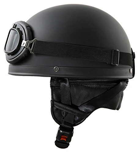 Oldtimer Motorradhelm mit Brille Schwarz1 matt Größe: S +++B-Ware+++