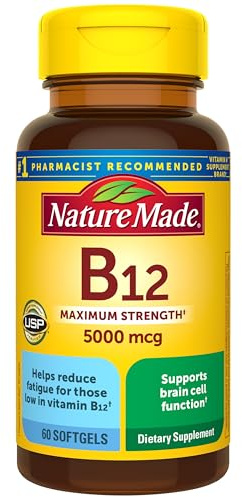 Nature Made Maximum Strength Vitamin B12 5000 mcg Softgels, 60 Softgels