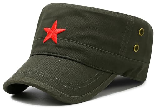 COOLSOME Vintage Fatigue Red Star Mao Army Military Hat, Military Green