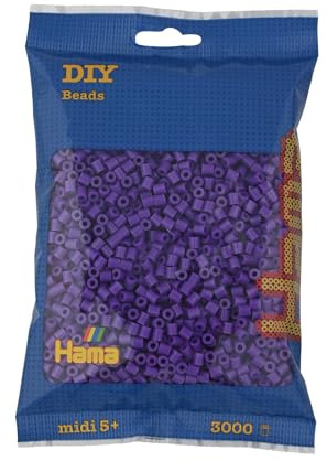 Hama Perlen 201-07 Bügelperlen Beutel mit ca. 3.000 bunten Midi Bastelperlen mit Durchmesser 5 mm in Lila, kreativer Bastelspaß für Kinder ab 5 Jahren