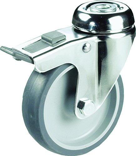 Edelstahl Apparaterollen ø 50mm mit Feststeller und Rückenlochbohrung, rostfrei, Gummirad, Gleitlagerung, Lenkrolle, Edelstahl, VA, VA2, Inox