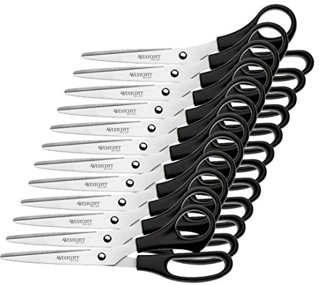 Westcott E-31181 00 Büro Schere, rostfreie Klingen, schwarzer Kunststoff-Griff, 21 cm, 12 Stück