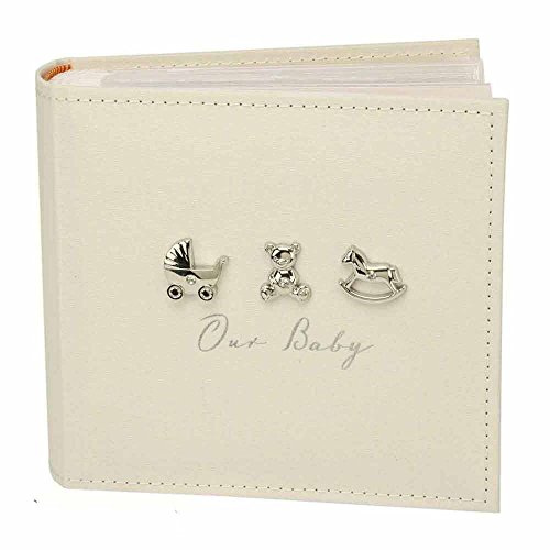 Bambino Linen Fabric Our Baby Photo Album with 3 Icons 50 Pages 6x4