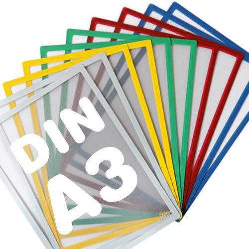 5 x Magnetrahmen A3 Magnet-Tasche Info-Rahmen - 5 Stück - GRAU - Infotasche Blatthalter magnetisch für Angebotsschilder Aushänge Brandschutzinfos Kundeninformationen, Farbe: Grau