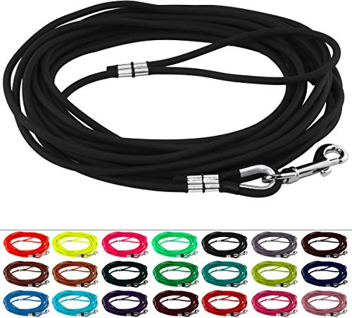 LENNIE Runde BioThane Schleppleine für Hunde ab 25kg, Ø 8mm, 20m lang, mit Handschlaufe, Schwarz