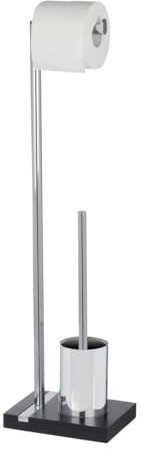 WENKO Stand WC-Garnitur Mod. Noble Elegante Kombination aus Toilettenbürstenhalter und Klopapierhalter aus Polyresin schwarz Maße 20 x 74 x 15 cm