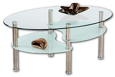 Stella Trading WAVE Couchtisch Glas mit Metall Gestell - geräumiger Glastisch mit Glasablagen für Ihren Wohnbereich - 90 x 41 x 55 cm (B/H/T)