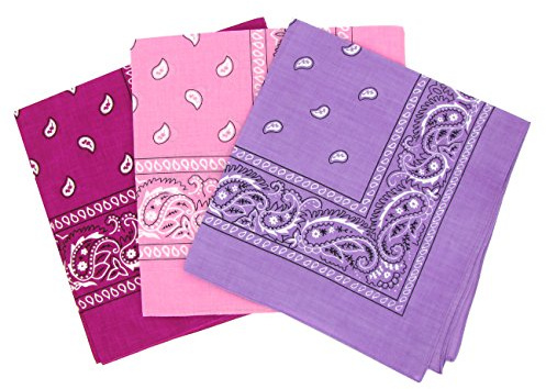 Lot de 3 bandanas paisley - Foulard coton motif cachemire vendu par 3 - fushia,rose,parme - Taille Unique