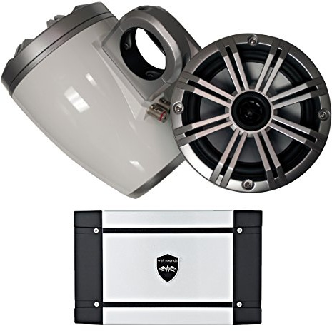 KICKER Marine Wake Tower System w/Silver 6.5 Speakers, Wet Sounds HT-4 400 Watt Marine Amp