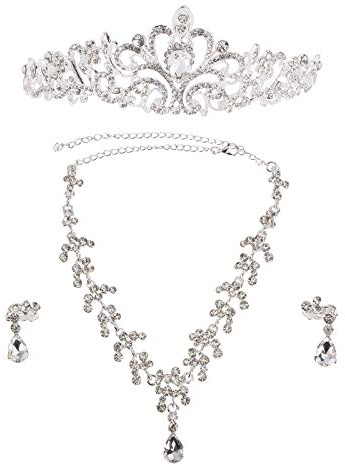 WINOMO Kristall Tiara Krone: Diademe Strass Halskette Ohrringe Set - Hochzeit Braut Prinzessin Tiara Kristallkrone Strass Krone
