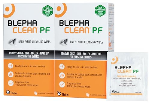 Blephaclean PF Cleansing Eyelid Wipes, for Sensitive Eyelids, 2 Pack | 40 Sterile eyelid wipes, soothe sensitive skin, suitable from 3 months, plastic-free