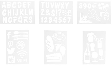 Securit - Juego de plantillas (5 unidades, 230 x 330 mm), diseño de números, símbolos y letras del alfabeto