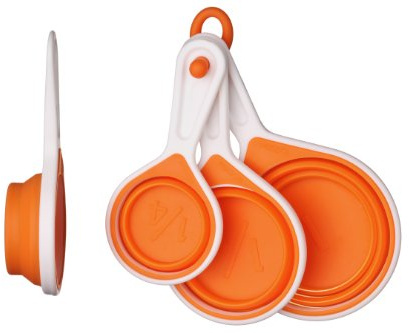Premier Housewares Collapsible Silicone Measuring Cups Set of 4 – Heat Resistant, Non-Stick Cup Measures with Hanging Loop, Orange