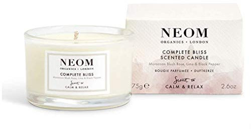 NEOM- Complete Bliss Scented Candle, Travel Size | Blush Rose, Lime & Black Pepper | Essential Oil Aromatherapy Candle | Scent to De-Stress