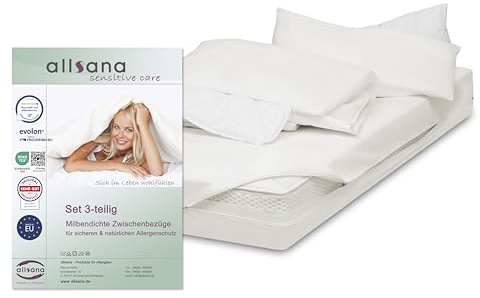 allsana Encasing Set 3-teilig 80x80 | 135x200 | 100x200x16 cm Milbenschutz | Allergiker Bettwäsche, Zwischenbezug gegen Milben & Bettwanzen, atmungsaktiv, Hohenstein zertifiziert, bis 95°C waschbar