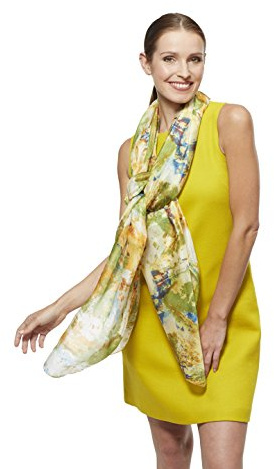 Modassori Damen-Mode Schal Pareo 180cm x 110cm Seide Gelb Grün Muster Blumen Kollektion 2025-2026 Artikelname Helena