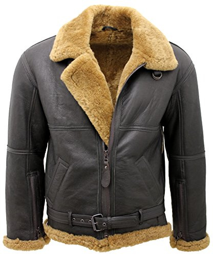 Infinity Leather Herren Braun RAF Echt Shearling Schaffell Fliegen Lederjacke mit Ingwer-Pelz
