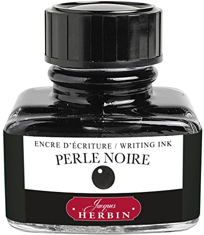 Jacques Herbin 13009T - One 30 ml Bottle of Ink for Fountain pens and Rollerball pens, Perle Noire/Black Pearl Colour - Made in France - Calligraphy Writing
