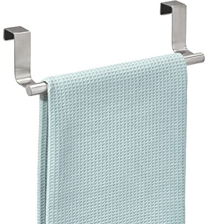 iDesign Over Door Towel Rail, Small Towel Rack Holder for Kitchen, made of Stainless Steel, Silver