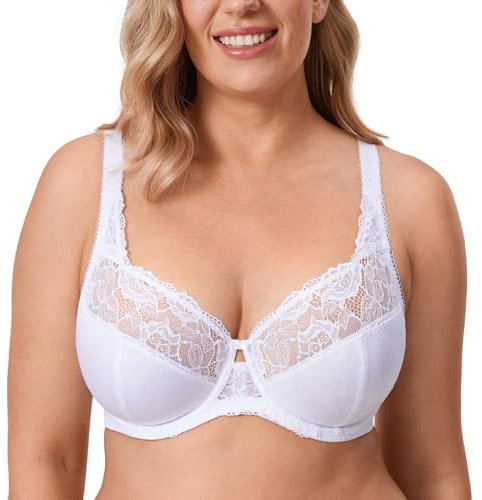 Delimira Women's Beauty Lace Non Padded Minimiser Full Figure Underwire Bra White 38F