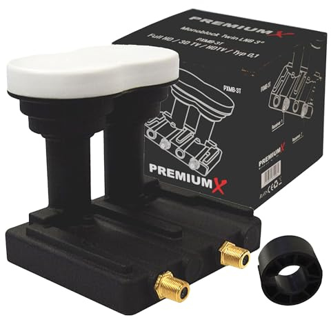 PremiumX Monoblock Twin LNB - 2 Teilnehmer - 4K Full HD - mit Wetterschutz für Satellitenschüssel Receiver Digital Astra 19,2° Eutelsat 16° - Schwarz