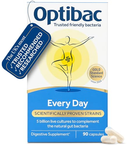 Optibac Every Day - Vegan Daily Digestive Supplement - 90 Capsules | Scientifically proven to reach the gut alive | UK's most trust & recommended | With Lactobacillus & Bifidobacterium