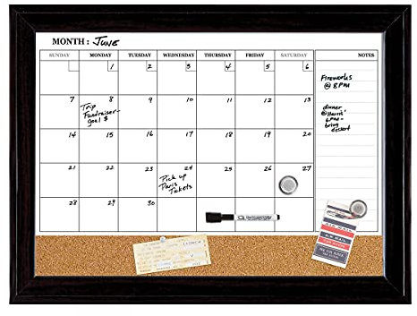 Quartet Lavagna magnetica combinata con calendario e bacheca in sughero, 43,2 x 58,4 cm, lavagna bianca cancellabile a secco e bacheca in sughero, bacheca per messaggi, cornice nera (79275)