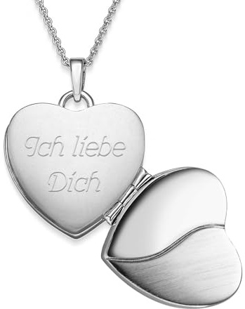Herz Medaillon zum Öffnen mit Bild Silber 925 Damen, Amulett Kette Anhänger | Aufklappbar, Foto-Service & Etui-Gravur, Geschenk Frauen