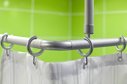 3er ALU WINKELSTANGE BARRIEREFREI DUSCHVORHANGSTANGE DUSCHVORHANG (Silber matt)