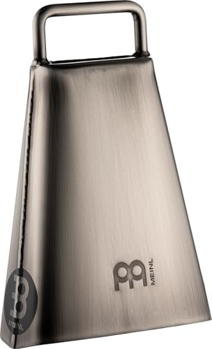 Handheld Cowbell with Holder, 6 1/4 Hand Brushed Steel — NOT MADE IN CHINA — Low Pitch, 2-YEAR WARRANTY