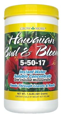 Grow More Urea-Free Hawaiian Bud and Bloom 5-50-17 Fertilizer - 1.5lbs of Water Soluble Bloom Booster Fertilizer for Flowers - High Phosphorus Flower Food for Enhanced Bud Formation & Vigorous Blooms